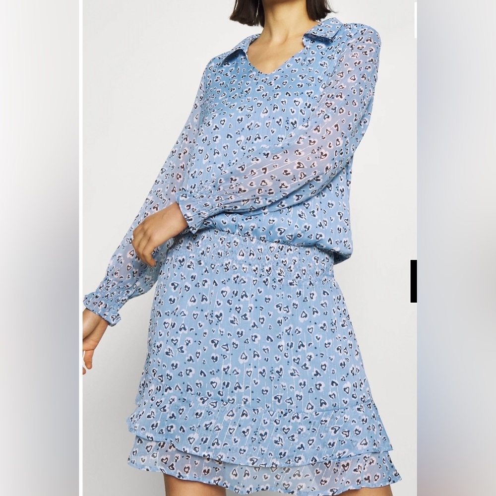 NWT-ESQUALO Light Blue Long Sleeve Dress with Pattern